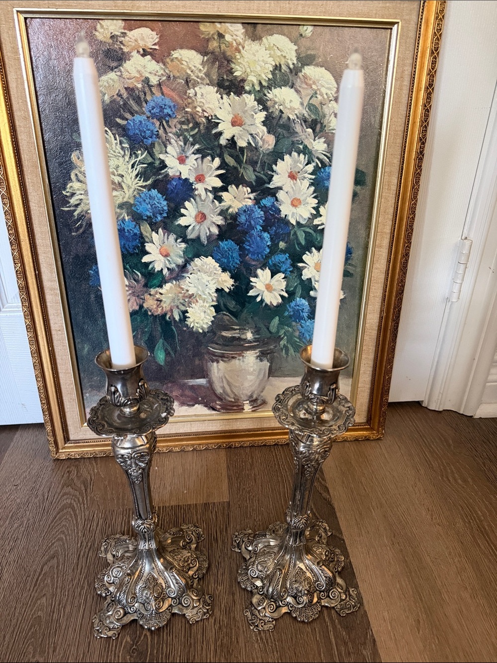 Ornate Silver Decorative Candle Holders - Pair